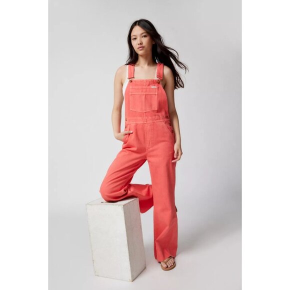 Wrangler Womens Casey Jones Flare Denim Bib Overall Raw Hem Poppy Red Large - Picture 1 of 8